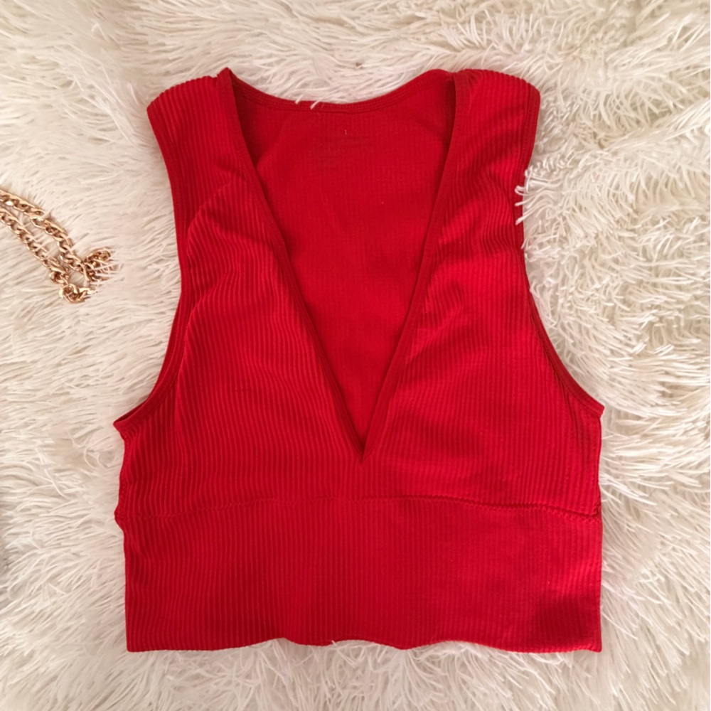 Red Sleeveless Ribbed Top
